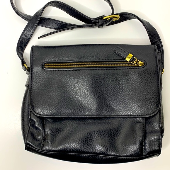 Relic | Black Leather Gold Accented Heavy Duty Crossbody Bag | Business Satchel - Picture 1 of 13